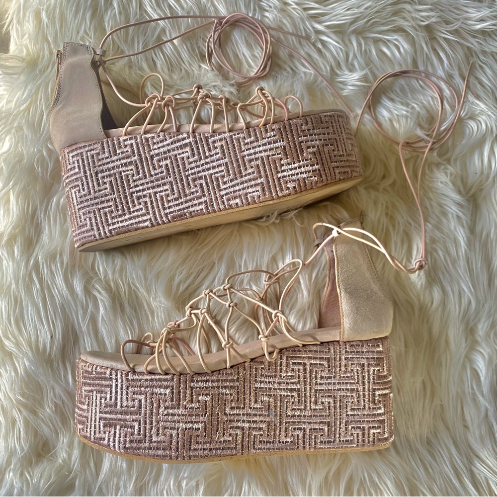 JEFFREY CAMPBELL Rose Gold Chunky Lace-up Sandals
